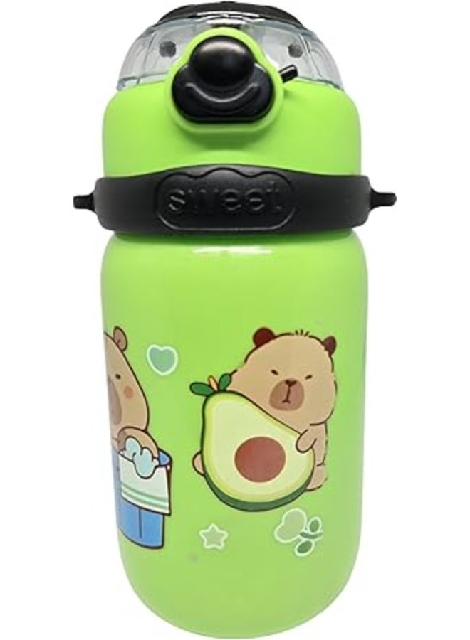 MINIIMODZ Sweet Bunny Kids Water Bottle – 500ml BPA-Free Plastic Bottle with Straw | School, Toddler & Picnic Use (Pack Of 1) (GREEN) - Image 1